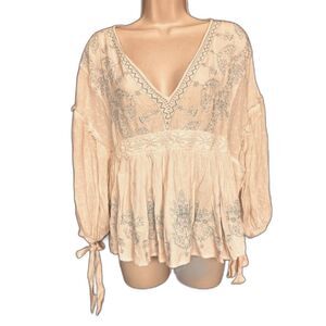 American Eagle Boho Peasant Embroidered Floral Cottage Core Baby doll Blouse XL